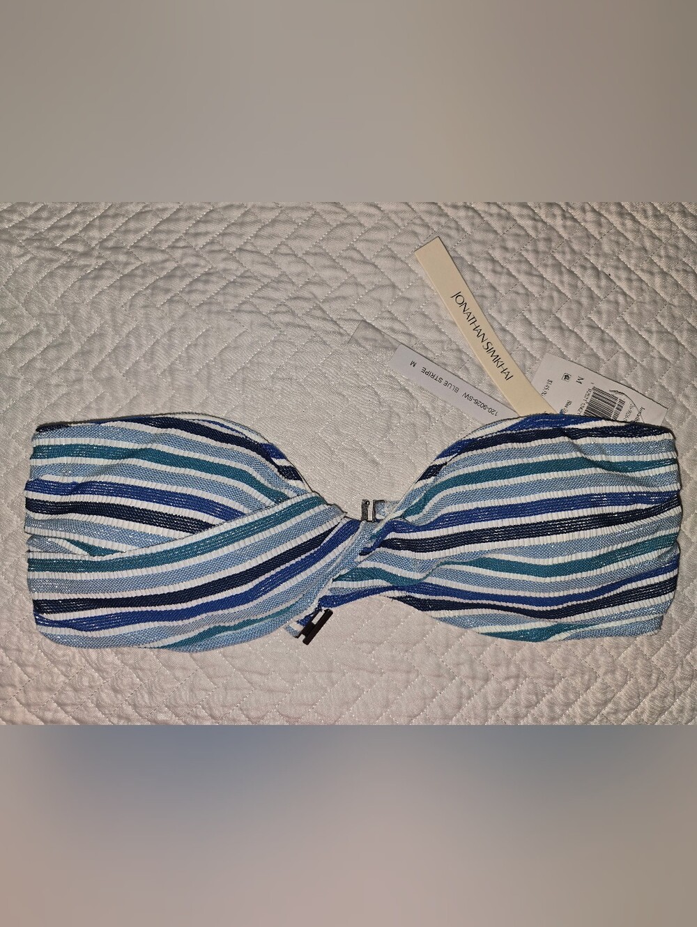 Jonathan Simkhai Metalic Blue Stripe Bandeau Top